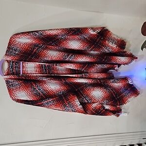 NWT GAP RED‎ PLAID BLUE RUANA CAPE WRAP